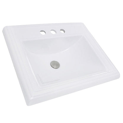 Nantucket Sinks Great Point 23" 3-Hole 4" Centerset Rectangular Drop-In Porcelain Enamel Glazed White Ceramic Vanity Sink