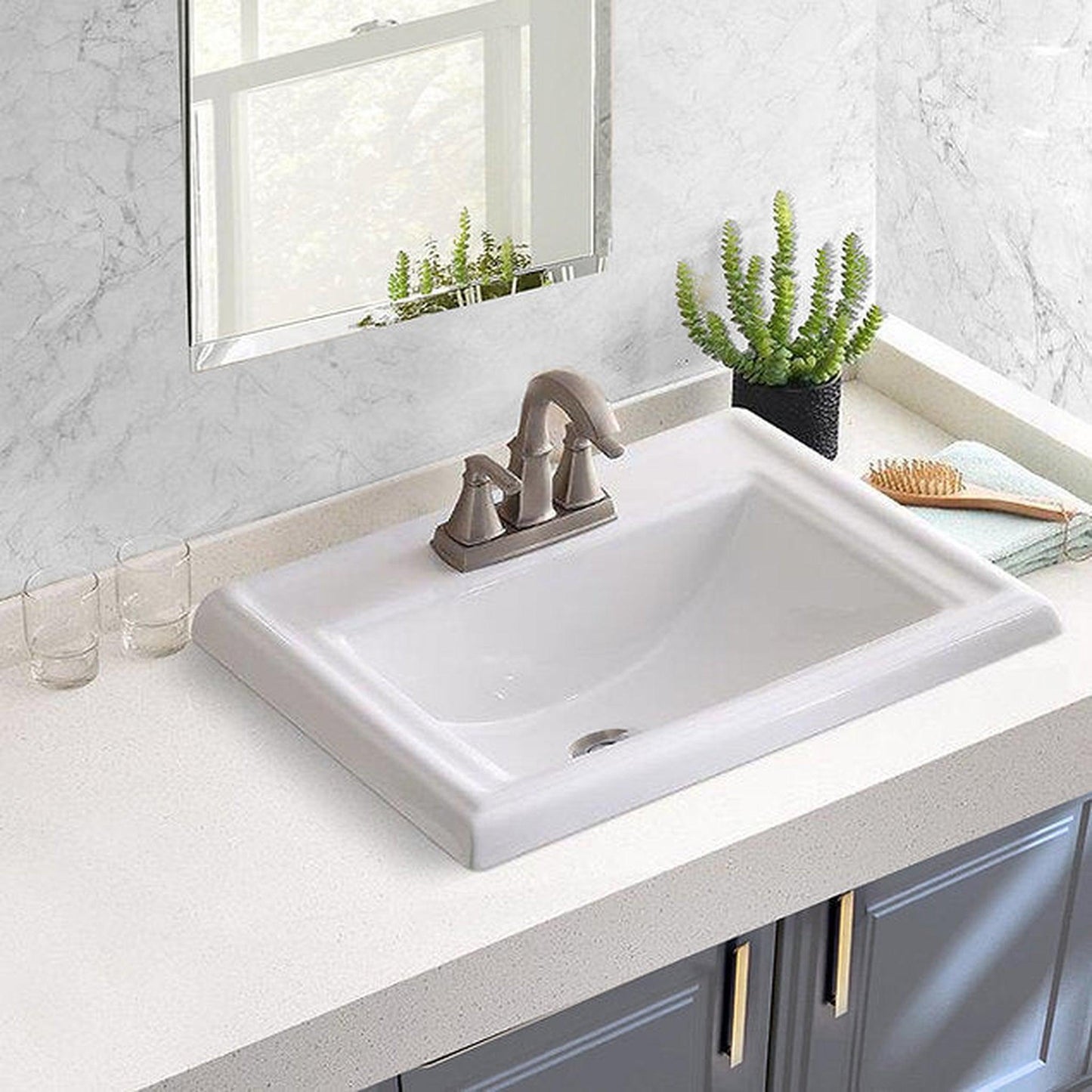 Nantucket Sinks Great Point 23" 3-Hole 4" Centerset Rectangular Drop-In Porcelain Enamel Glazed White Ceramic Vanity Sink