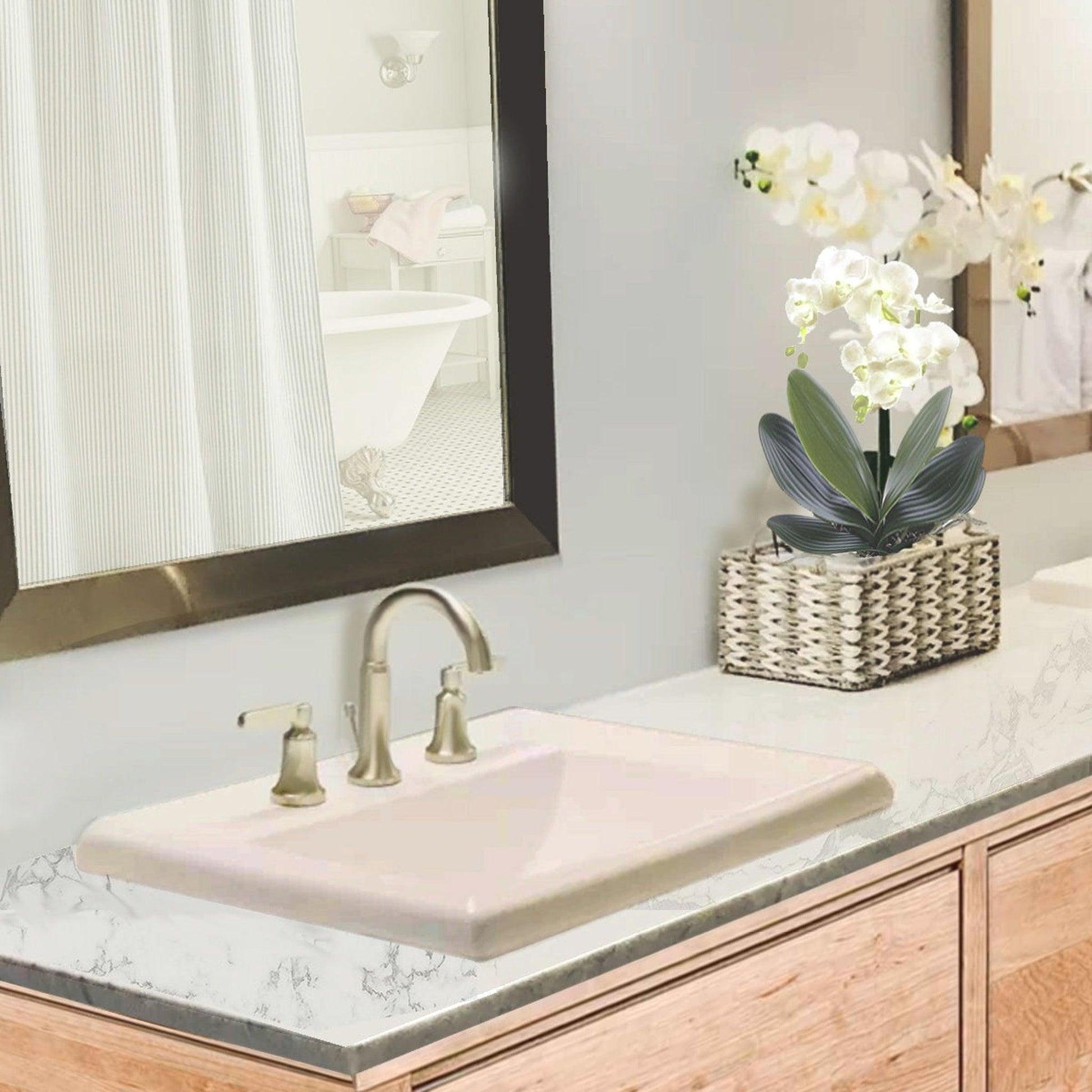 Nantucket Sinks Great Point 23" 3-Hole 8" Centerset Rectangular Drop-In Porcelain Enamel Glazed Bisque Ceramic Vanity Sink