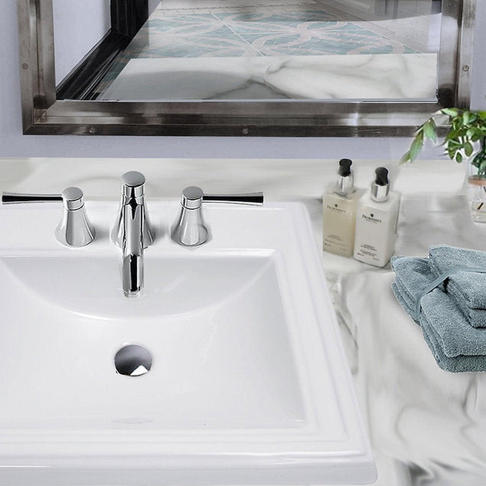 Nantucket Sinks Great Point 23" 3-Hole 8" Centerset Rectangular Drop-In Porcelain Enamel Glazed White Ceramic Vanity Sink