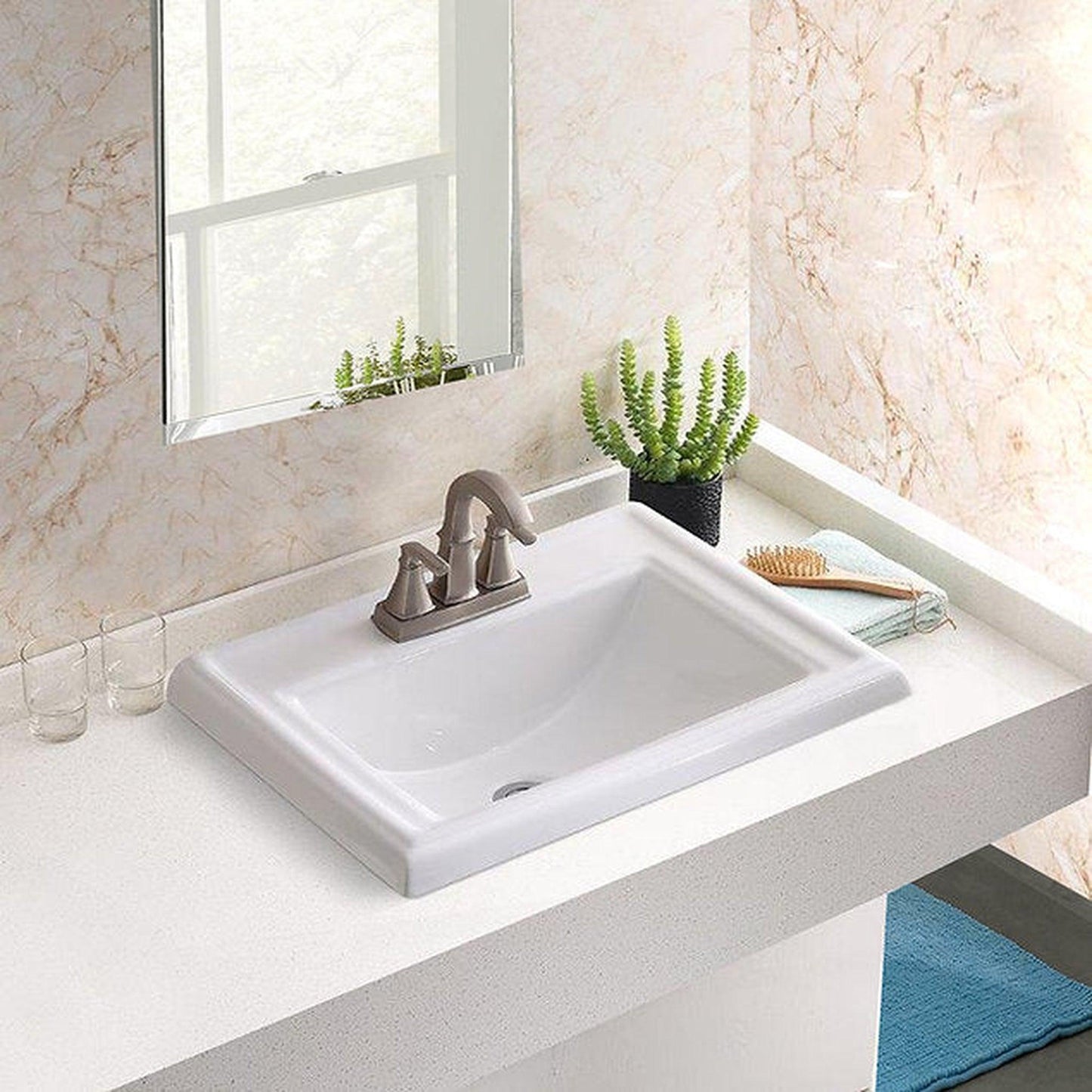 Nantucket Sinks Great Point 23" 3-Hole 8" Centerset Rectangular Drop-In Porcelain Enamel Glazed White Ceramic Vanity Sink
