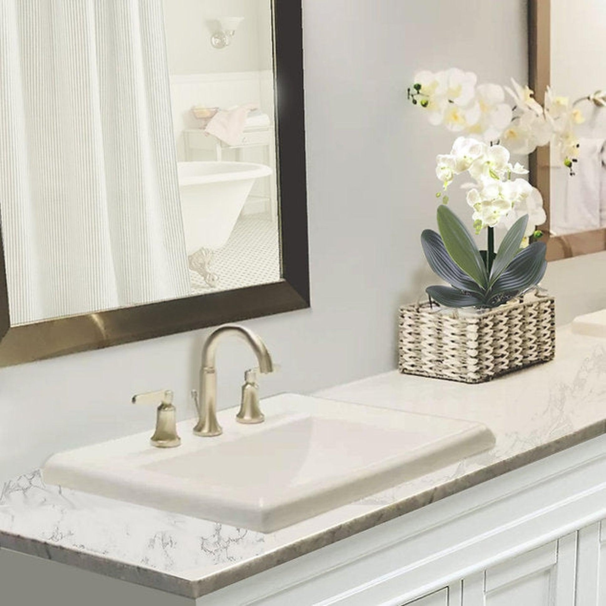 Nantucket Sinks Great Point 23" 3-Hole 8" Centerset Rectangular Drop-In Porcelain Enamel Glazed White Ceramic Vanity Sink