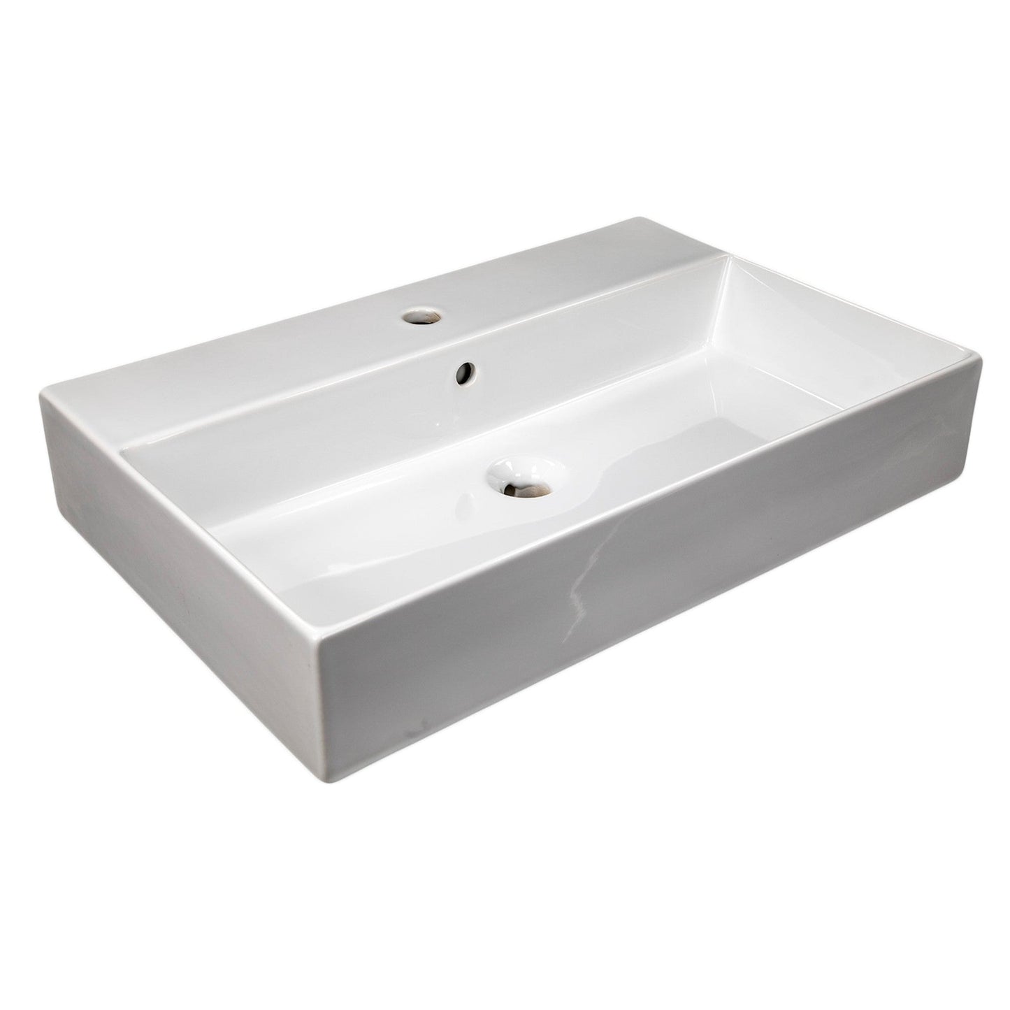 Nantucket Sinks Newport Collection 28" Rectangle Wall-Mounted Glazed White Fireclay Single Bowl Bathroom Sink