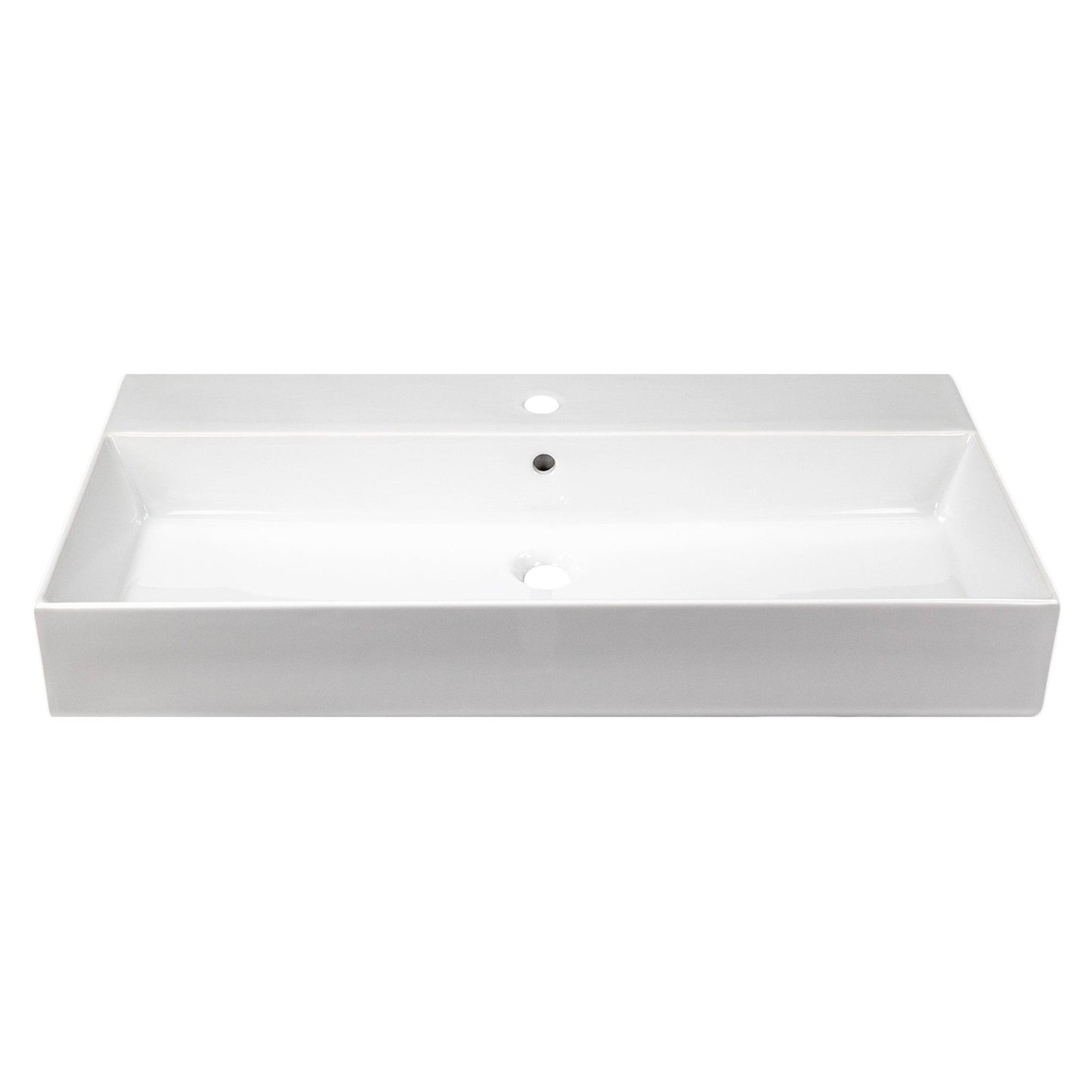 Nantucket Sinks Newport Collection 36" Rectangle Wall-Mounted Glazed White Fireclay Single Bowl Bathroom Sink