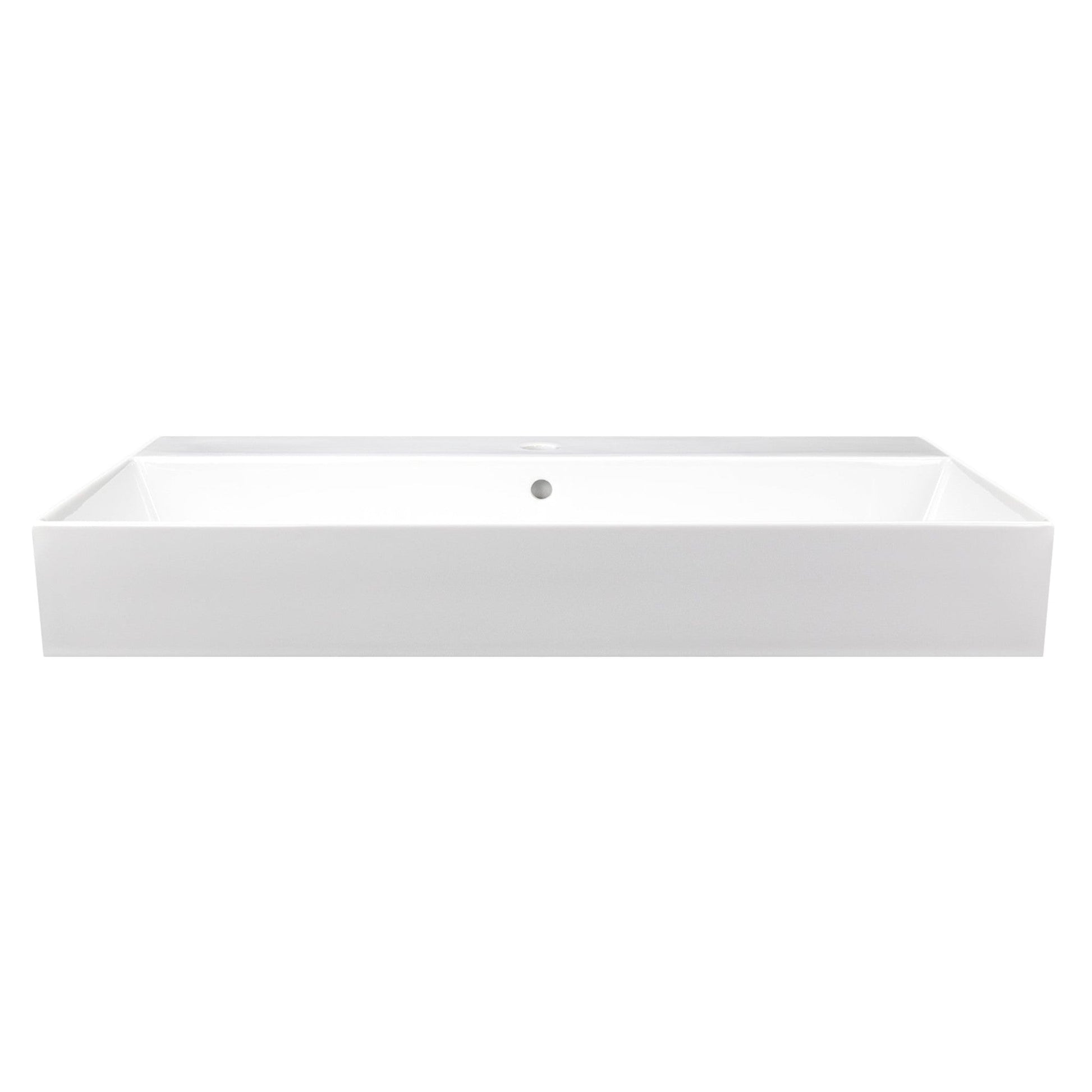 Nantucket Sinks Newport Collection 36" Rectangle Wall-Mounted Glazed White Fireclay Single Bowl Bathroom Sink