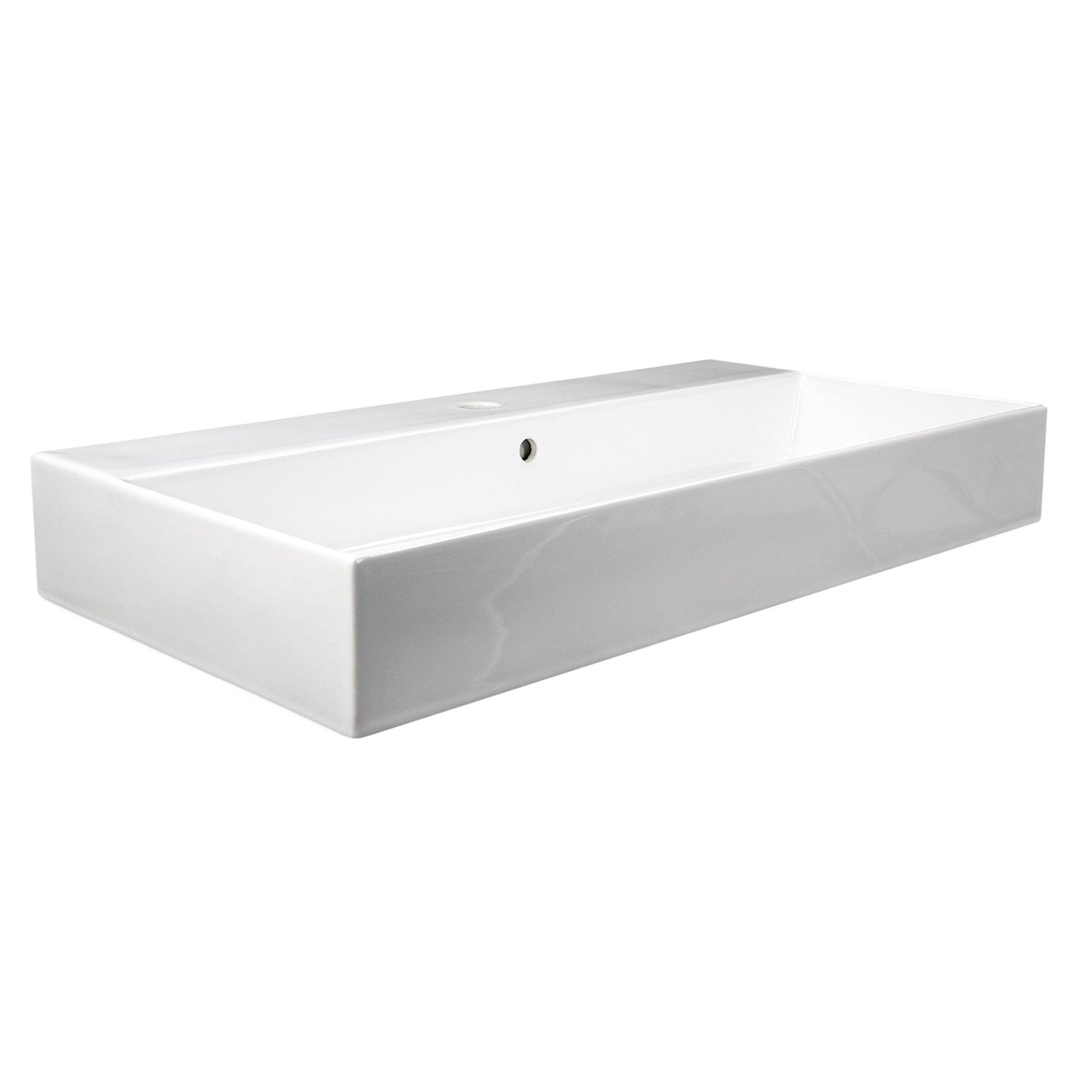 Nantucket Sinks Newport Collection 36" Rectangle Wall-Mounted Glazed White Fireclay Single Bowl Bathroom Sink