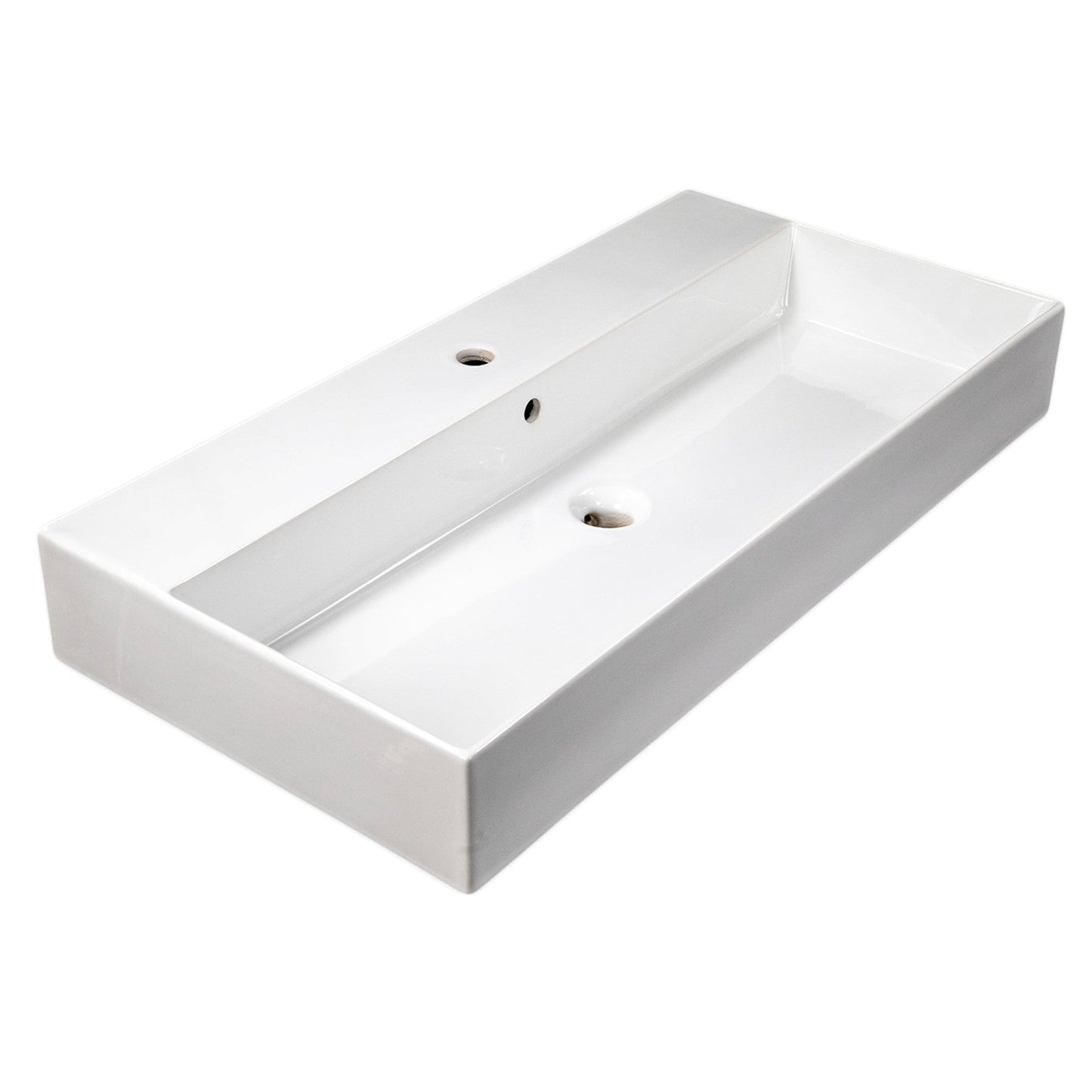 Nantucket Sinks Newport Collection 36" Rectangle Wall-Mounted Glazed White Fireclay Single Bowl Bathroom Sink