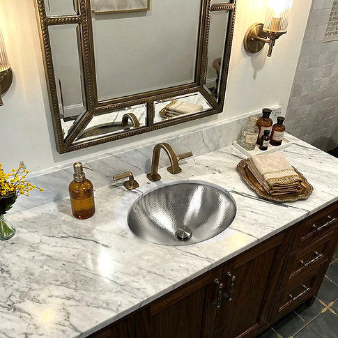 Nantucket Sinks OVS2017 20" Matte Finish Hand Hammered Stainless Steel Oval Sink