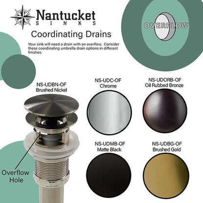 Nantucket Sinks Premium Bath Umbrella Pop-Up Drain With Overflow in Brushed Nickel