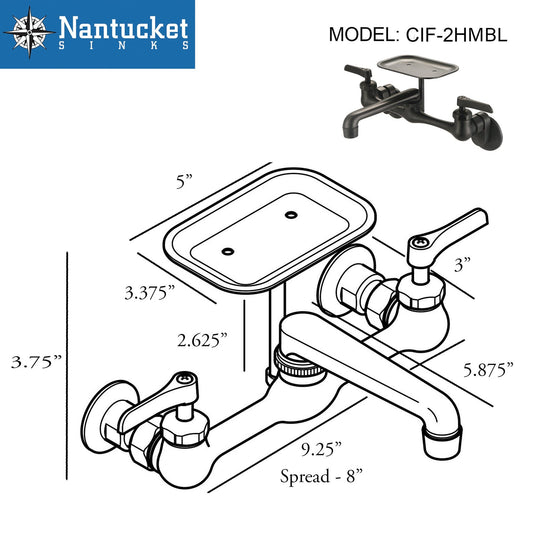 Nantucket Sinks Premium Kitchen 9" Wall-Mounted Black Brass Faucet With Soap Dish Black