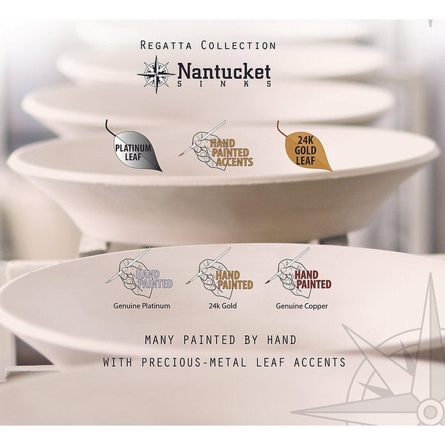 Nantucket Sinks Regatta 16" Monte Carlo Italian Fireclay Round Platinum Glazed Vessel Sink