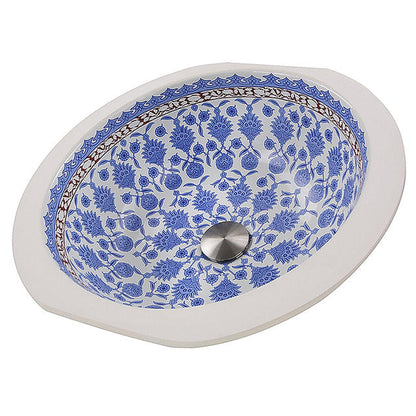 Nantucket Sinks Regatta 16 W" x 16" D Santorini Italian Fireclay Round Glazed White With Blue Interior Pattern Undermount Vanity Sink