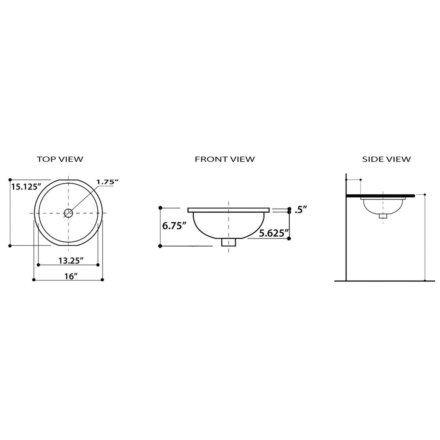 Nantucket Sinks Regatta 16 W" x 16" D Santorini Italian Fireclay Round Glazed White With Blue Interior Pattern Undermount Vanity Sink