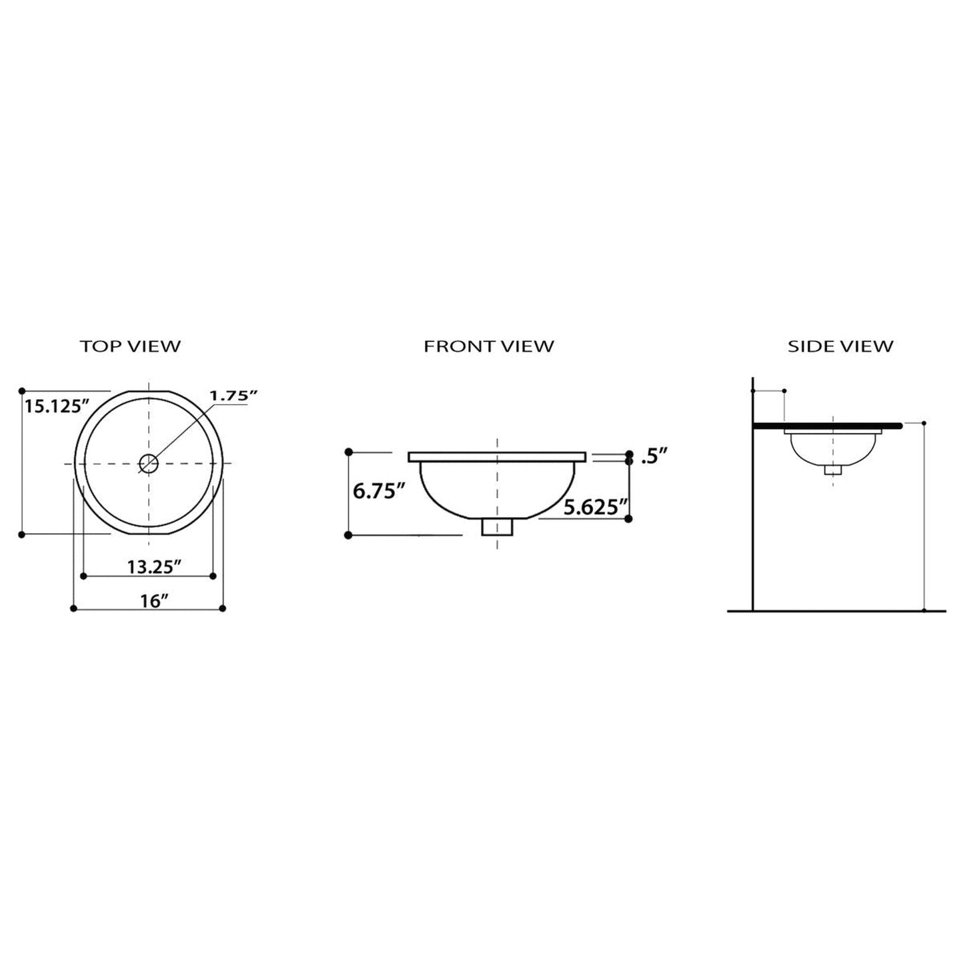 Nantucket Sinks Regatta 16 W" x 16" D Santorini Italian Fireclay Round Glazed White With Blue Interior Pattern Undermount Vanity Sink