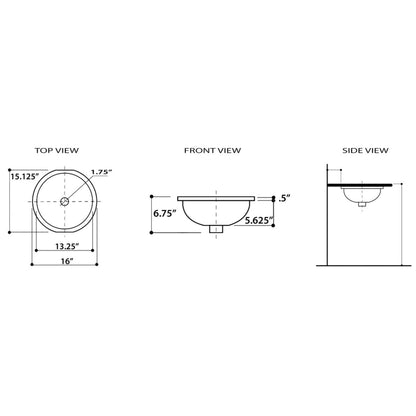 Nantucket Sinks Regatta 16 W" x 16" D Santorini Italian Fireclay Round Glazed White With Blue Interior Pattern Undermount Vanity Sink