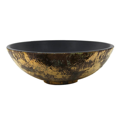 Nantucket Sinks Regatta 17" Round Glazed Matte Black and Gold Drake Fireclay Hand Decorated Vessel Sink