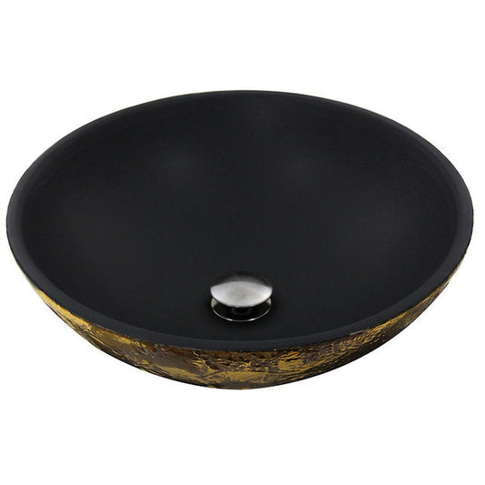 Nantucket Sinks Regatta 17" Round Glazed Matte Black and Gold Drake Fireclay Hand Decorated Vessel Sink