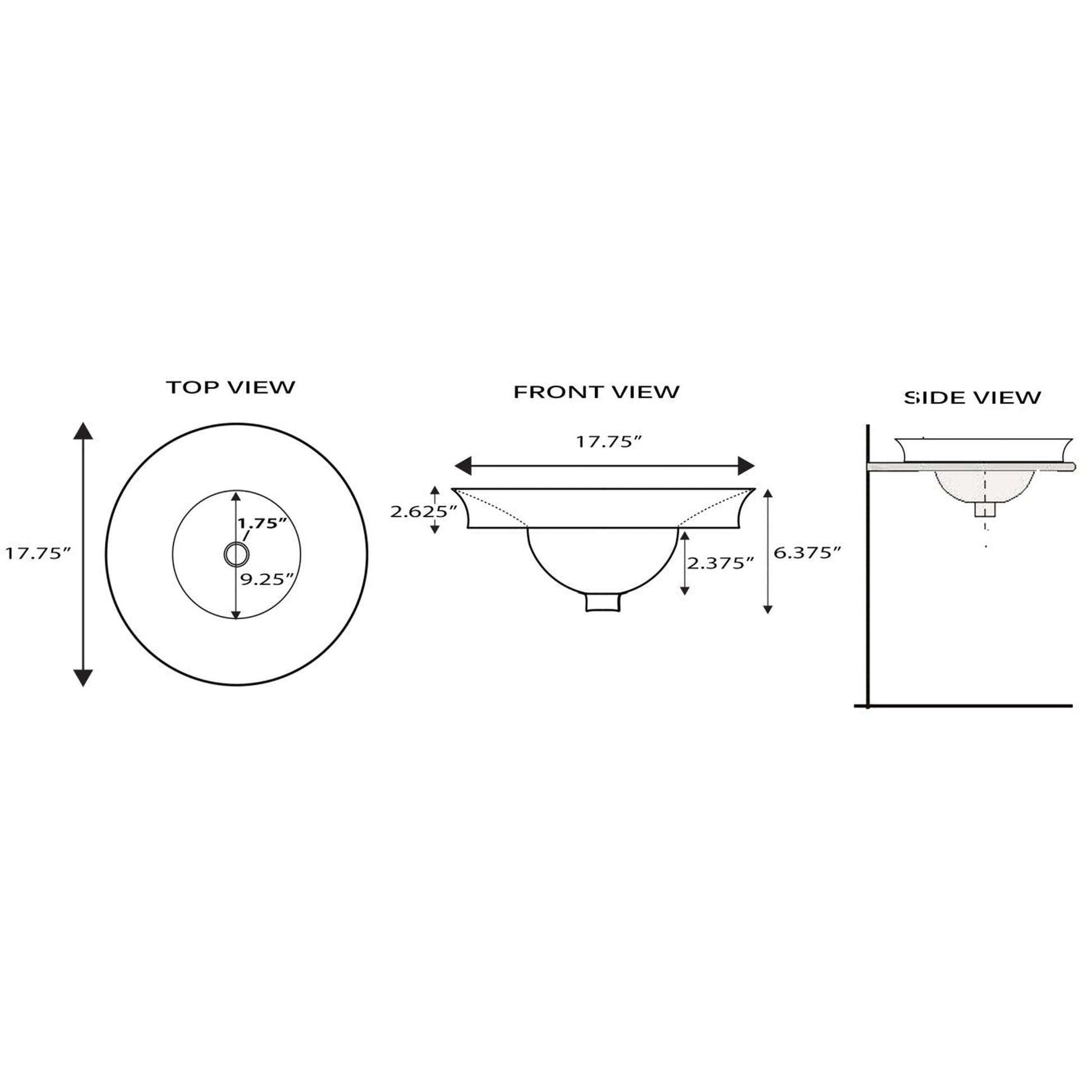 Nantucket Sinks Regatta 18" Dinard Italian Fireclay Round Glazed White Semi Recessed Vanity Sink