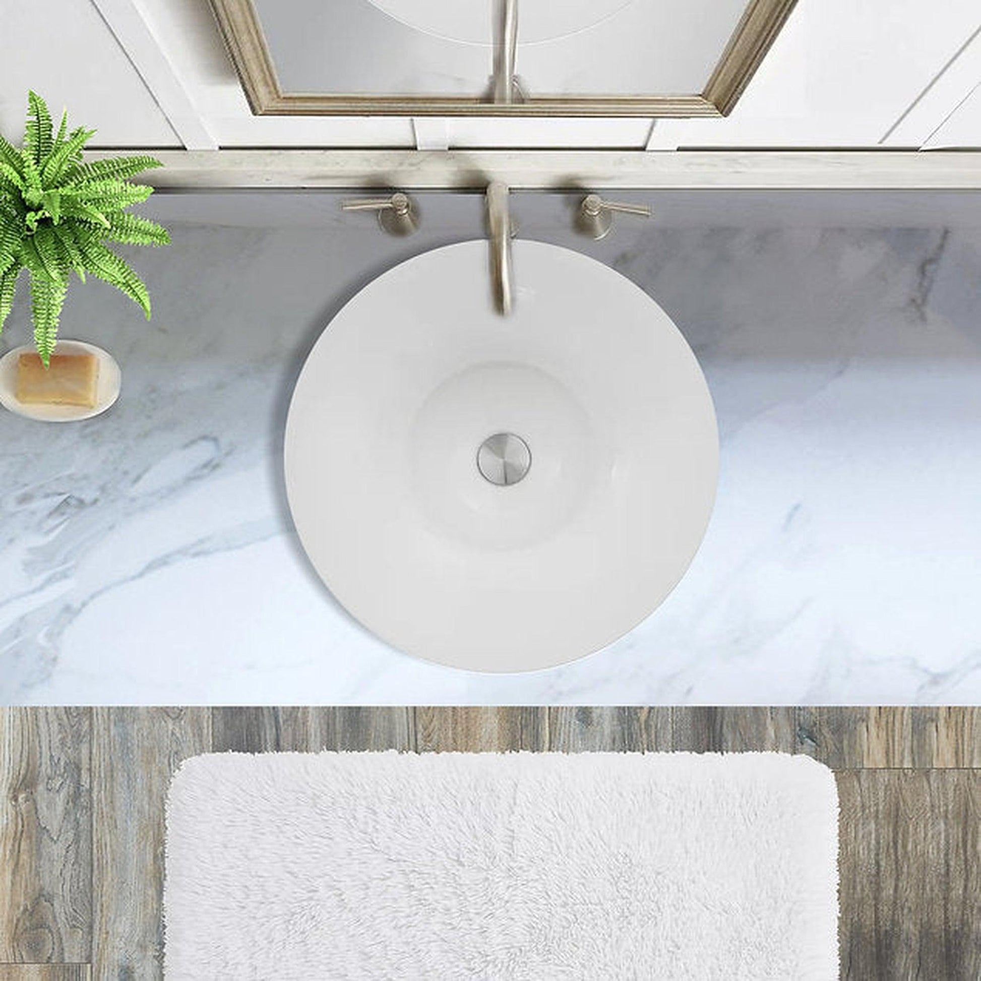 Nantucket Sinks Regatta 18" Dinard Italian Fireclay Round Glazed White Semi Recessed Vanity Sink