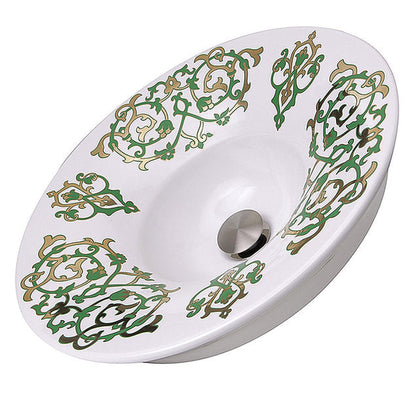 Nantucket Sinks Regatta 18" Lugano Italian Fireclay Round Glazed Hand Decorated 24K Gold Leaf Accent Semi Recessed Vanity Sink