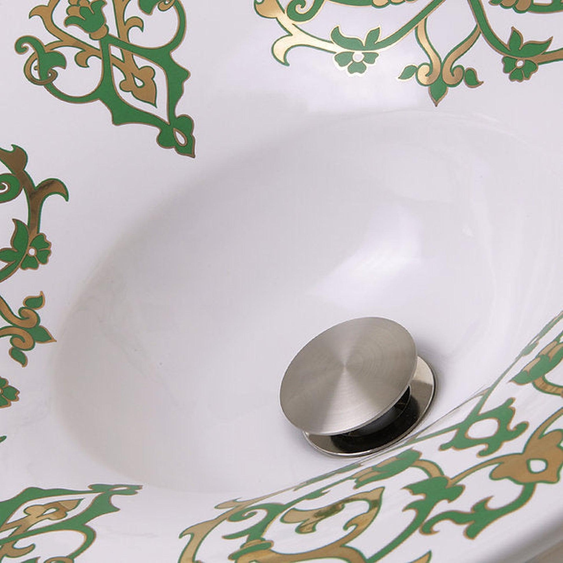 Nantucket Sinks Regatta 18" Lugano Italian Fireclay Round Glazed Hand Decorated 24K Gold Leaf Accent Semi Recessed Vanity Sink
