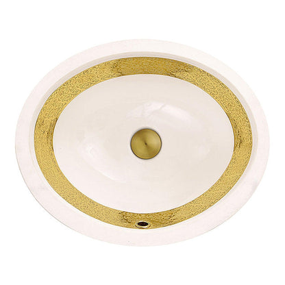 Nantucket Sinks Regatta 19 W" x 16" D Anzio Italian Fireclay Oval Glazed White With Gold Accent Undermount Vanity Sink