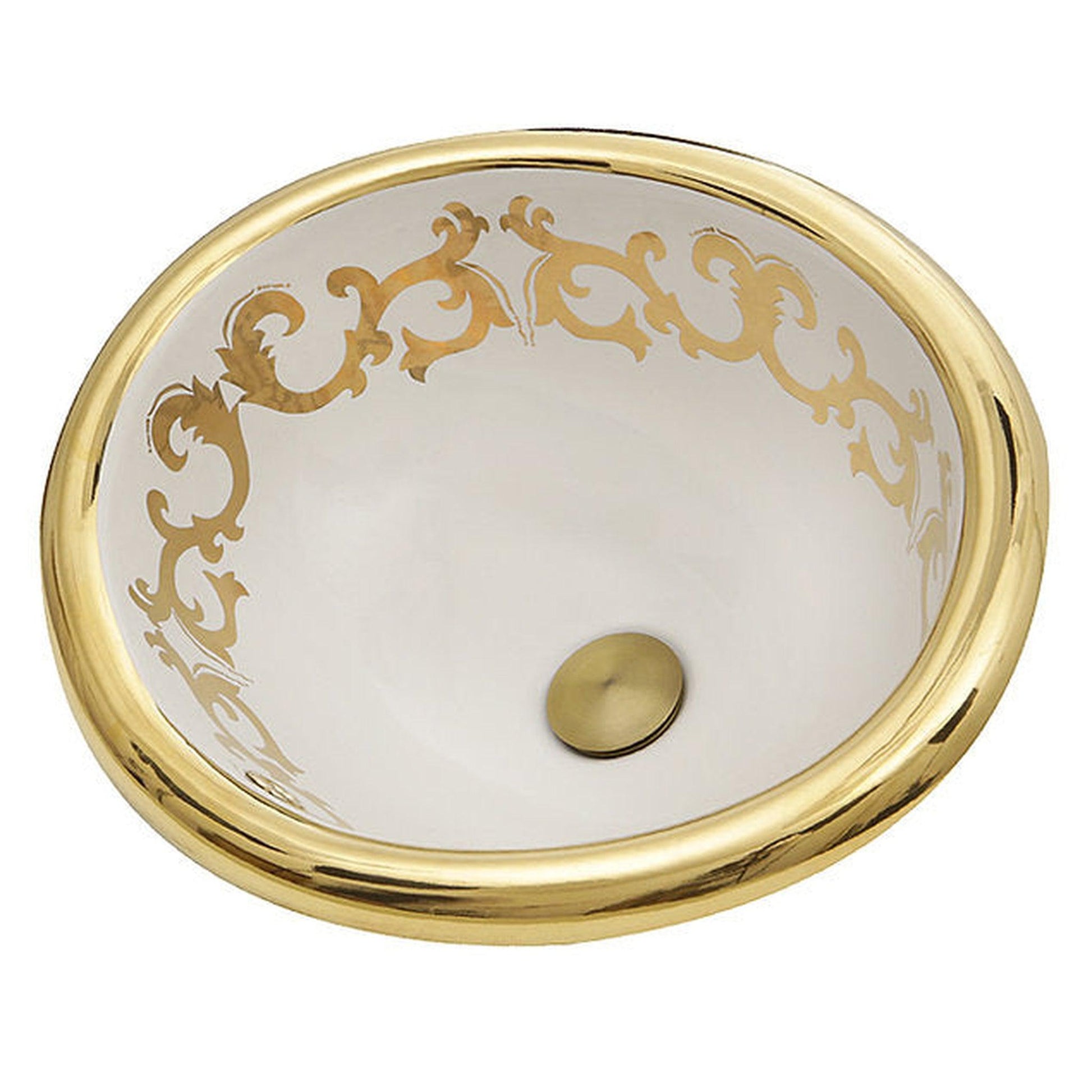 Nantucket Sinks Regatta 20" W x 16 D" San Remo Italian Fireclay Oval Glazed White Gold Drop-In Vanity Sink With Overflow