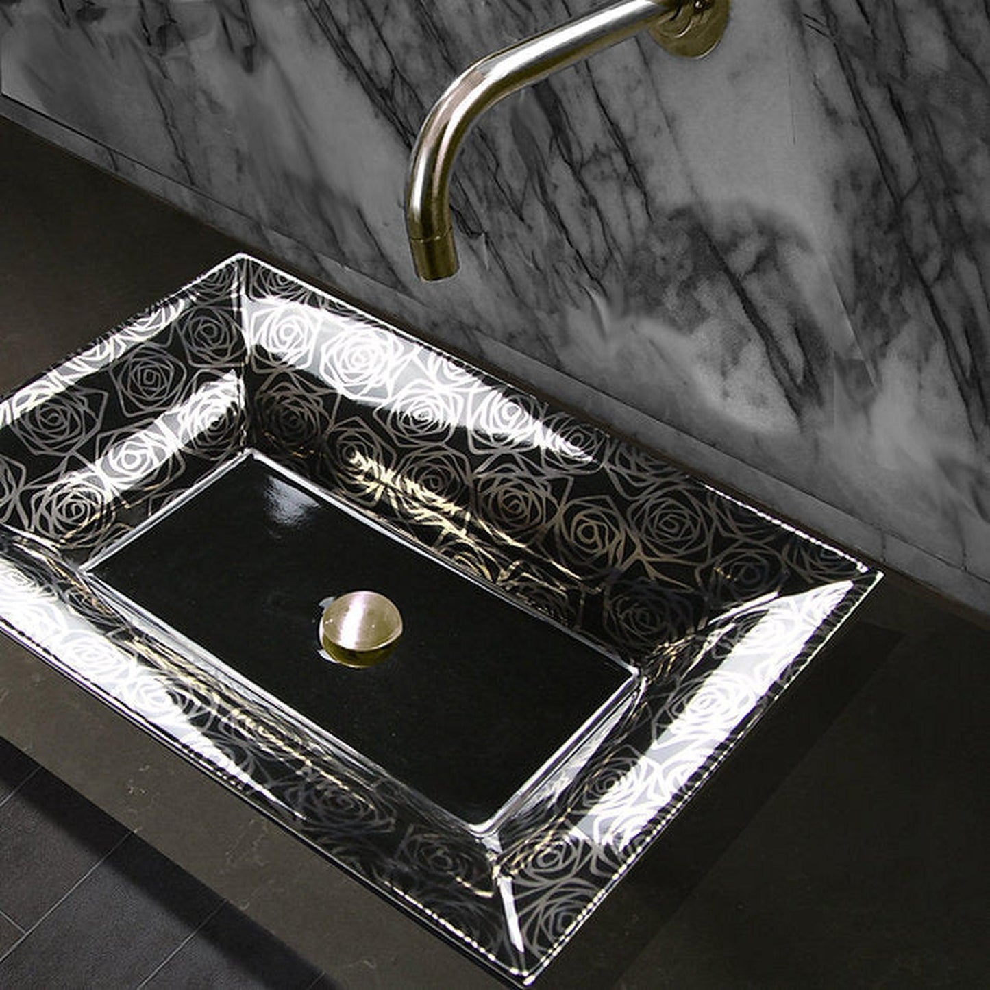 Nantucket Sinks Regatta 25" W x 17" D Porto Cervo Italian Fireclay Rectangular Glazed Black Platinum Semi Recessed Vanity Sink