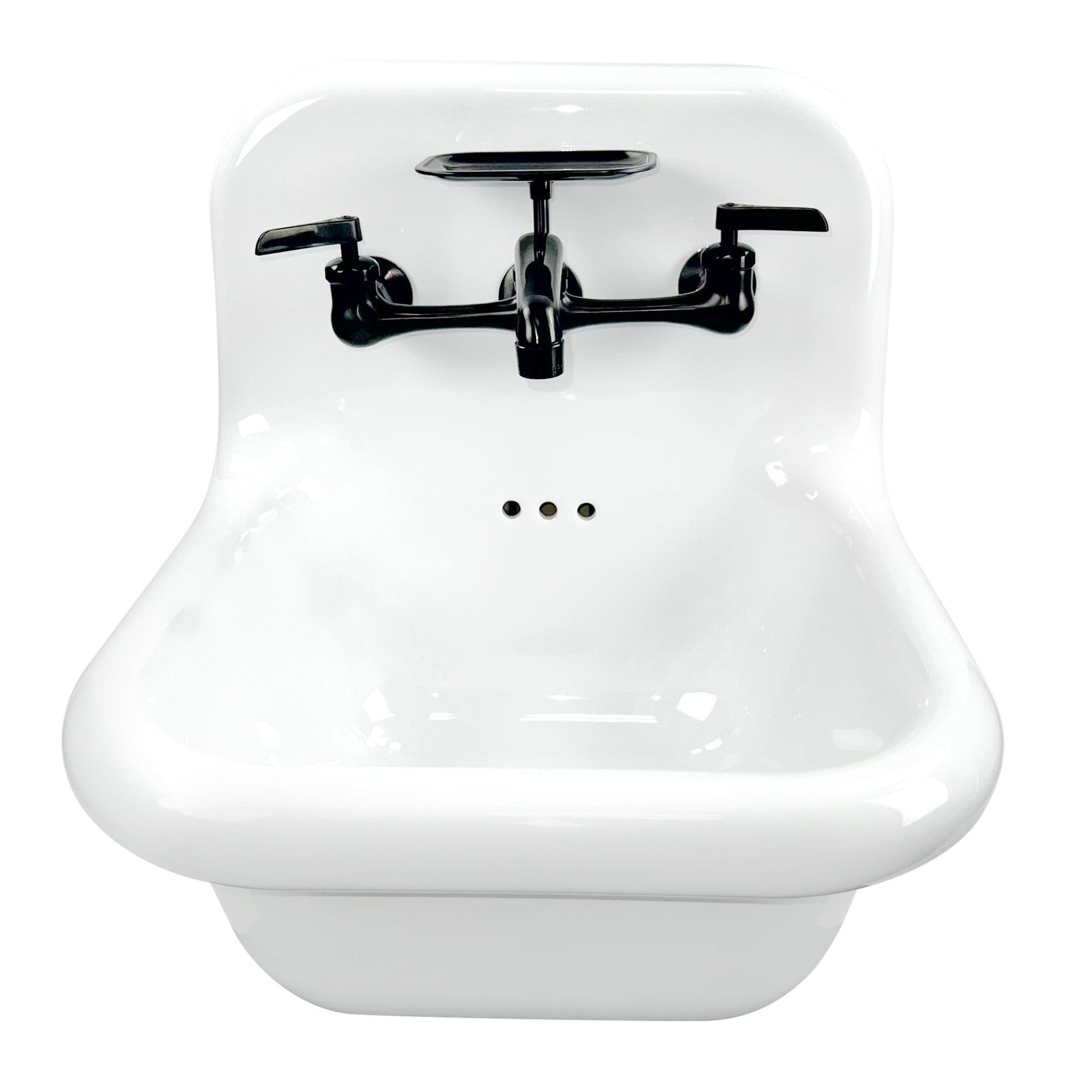 Nantucket Sinks Victorian Collection 17" Irregular Wall-Mounted Glazed White & Matte Black Fireclay Single Bowl Bathroom Sink