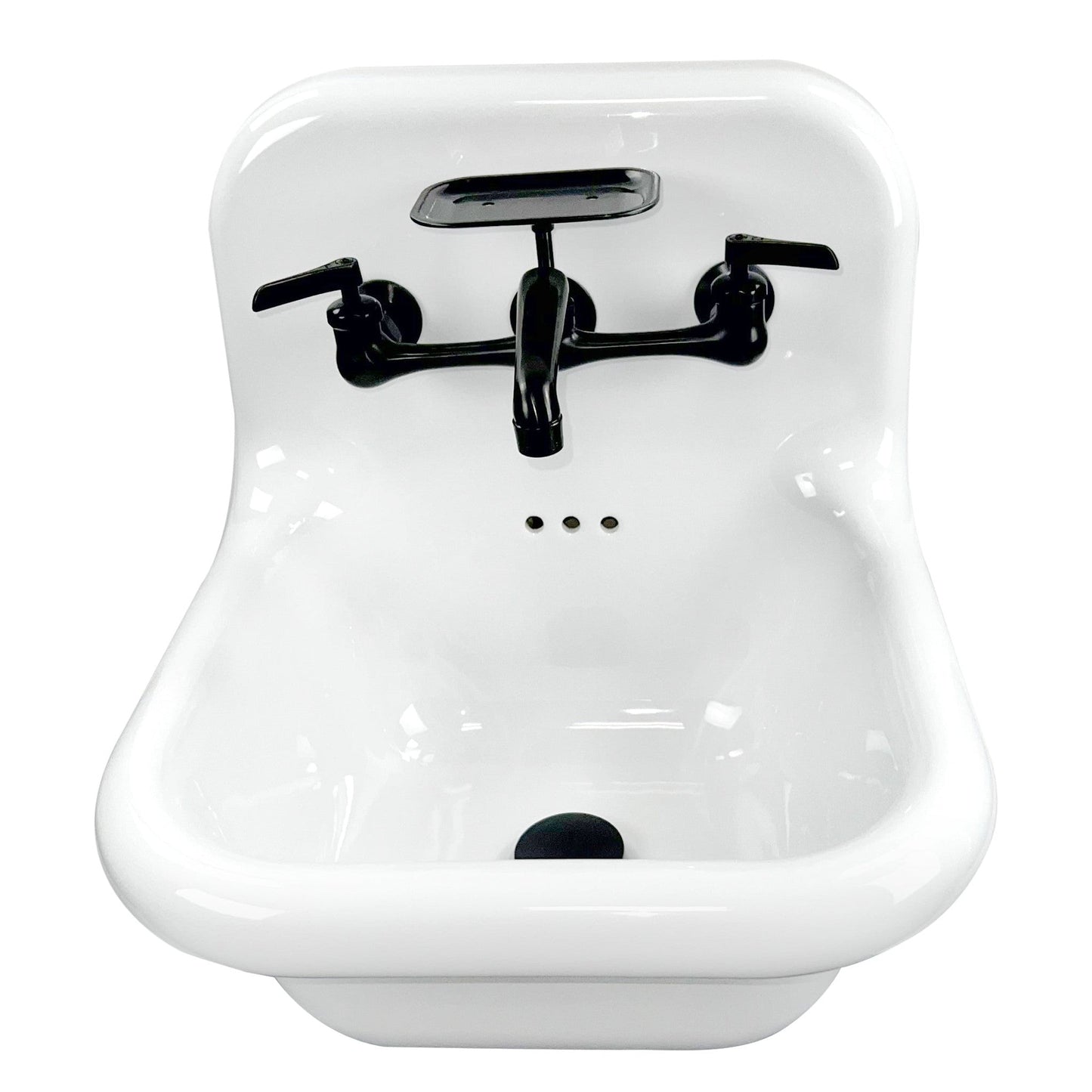 Nantucket Sinks Victorian Collection 17" Irregular Wall-Mounted Glazed White & Matte Black Fireclay Single Bowl Bathroom Sink