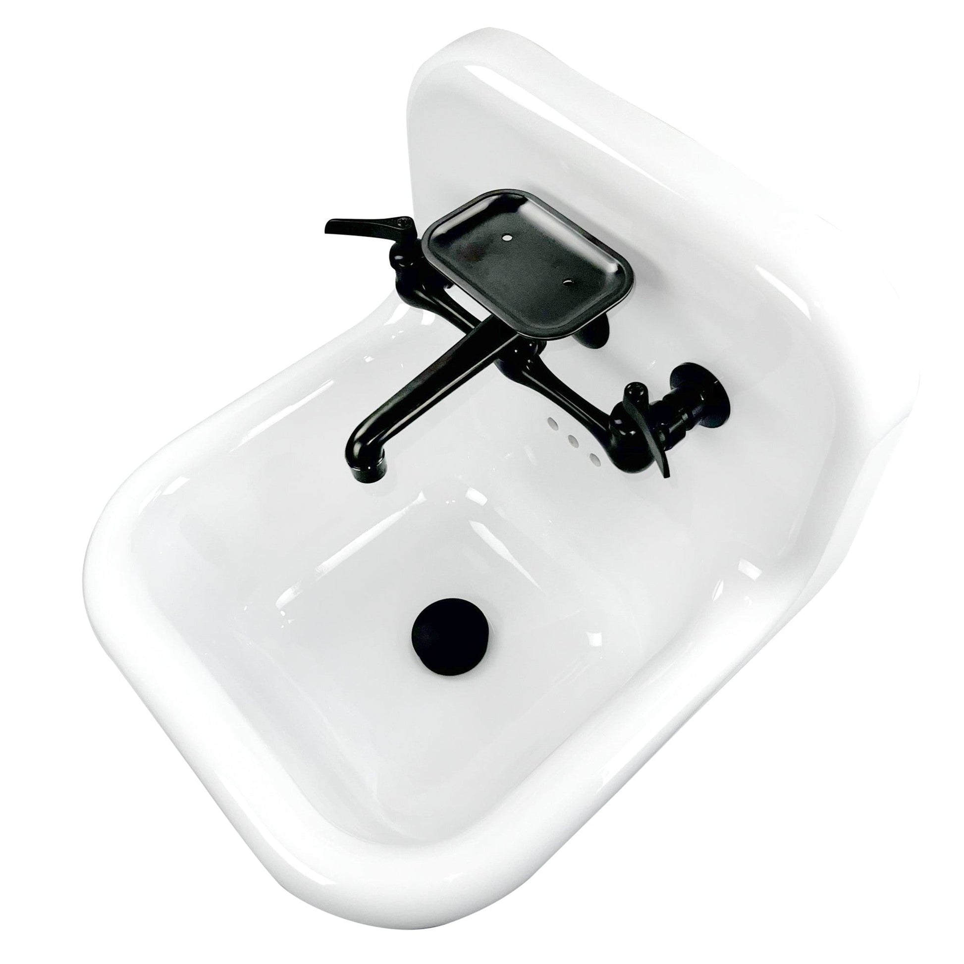 Nantucket Sinks Victorian Collection 17" Irregular Wall-Mounted Glazed White & Matte Black Fireclay Single Bowl Bathroom Sink