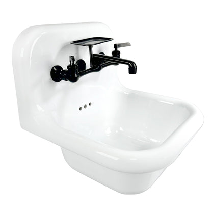 Nantucket Sinks Victorian Collection 17" Irregular Wall-Mounted Glazed White & Matte Black Fireclay Single Bowl Bathroom Sink