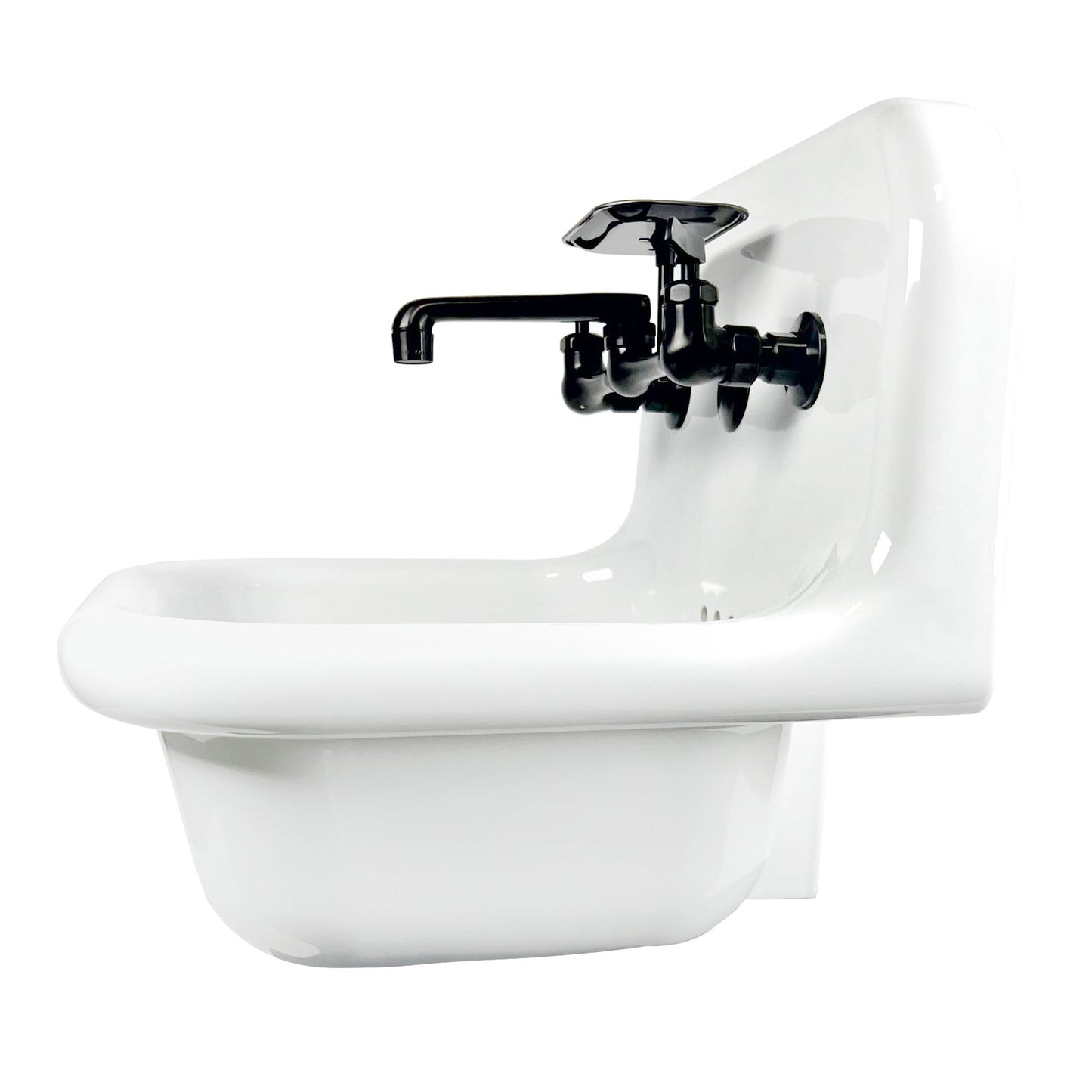 Nantucket Sinks Victorian Collection 17" Irregular Wall-Mounted Glazed White & Matte Black Fireclay Single Bowl Bathroom Sink