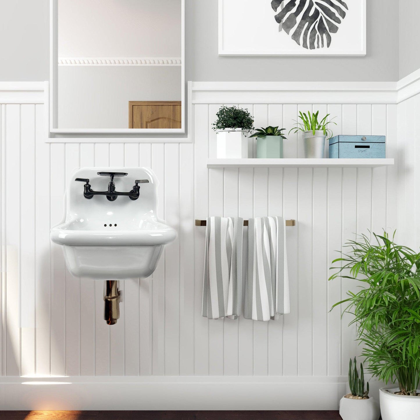 Nantucket Sinks Victorian Collection 17" Irregular Wall-Mounted Glazed White & Matte Black Fireclay Single Bowl Bathroom Sink