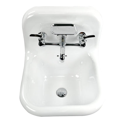 Nantucket Sinks Victorian Collection 17" Irregular Wall-Mounted Glazed White & Matte Black Fireclay Single Bowl Bathroom Sink With Chrome Accessories Set