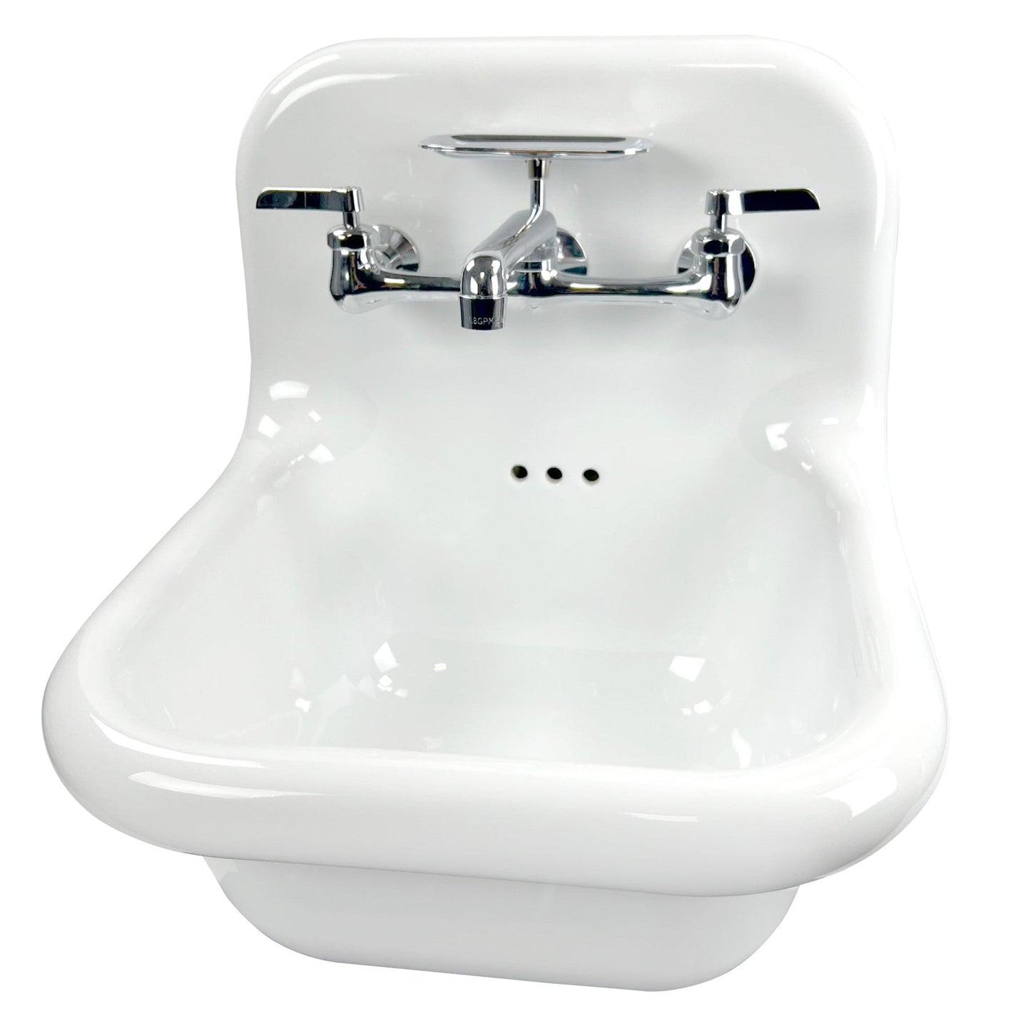 Nantucket Sinks Victorian Collection 17" Irregular Wall-Mounted Glazed White & Matte Black Fireclay Single Bowl Bathroom Sink With Chrome Accessories Set