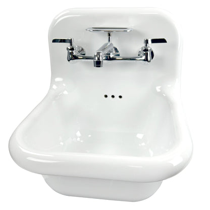 Nantucket Sinks Victorian Collection 17" Irregular Wall-Mounted Glazed White & Matte Black Fireclay Single Bowl Bathroom Sink With Chrome Accessories Set