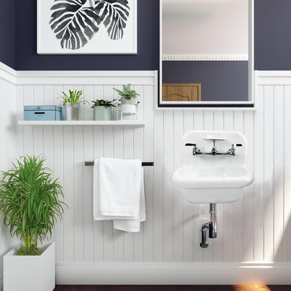 Nantucket Sinks Victorian Collection 17" Irregular Wall-Mounted Glazed White & Matte Black Fireclay Single Bowl Bathroom Sink With Chrome Accessories Set