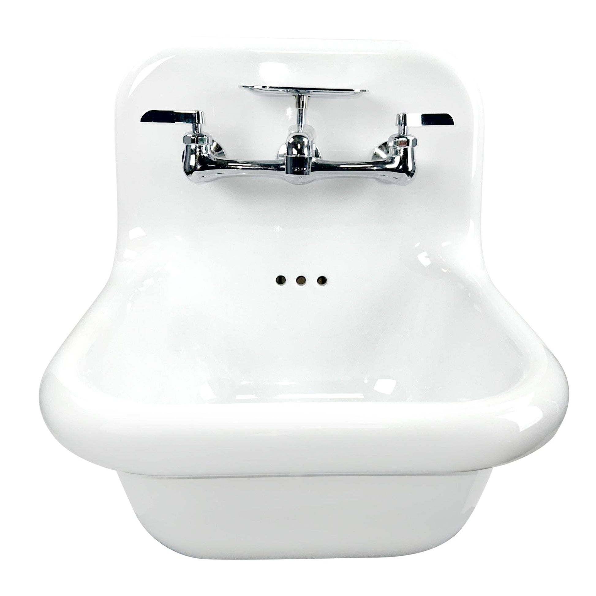 Nantucket Sinks Victorian Collection 17" Irregular Wall-Mounted Glazed White & Matte Black Fireclay Single Bowl Bathroom Sink With Chrome Accessories Set