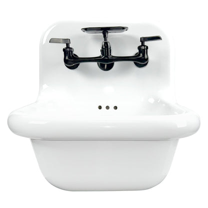 Nantucket Sinks Victorian Collection 17" Irregular Wall-Mounted Glazed White & Matte Black Fireclay Single Bowl Bathroom Sink