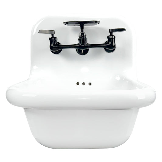 Nantucket Sinks Victorian Collection 17" Irregular Wall-Mounted Glazed White & Matte Black Fireclay Single Bowl Bathroom Sink