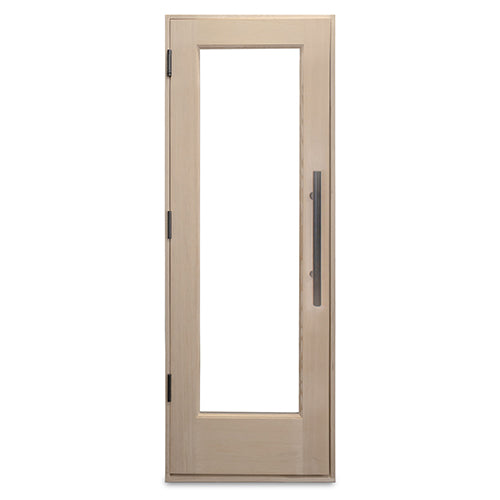 PROSAUNAS 24" x 70" Pre-hung Natural Douglas Fir Sauna Door With Dual-Pane Insulated Clear Glass, Left Self-Closing Metal Hinges, Hemlock Jamb