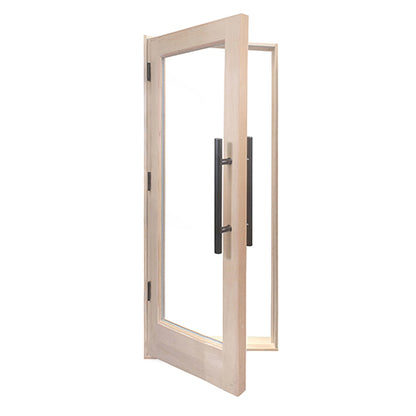 PROSAUNAS 24" x 70" Pre-hung Natural Douglas Fir Sauna Door With Dual-Pane Insulated Clear Glass, Left Self-Closing Metal Hinges, Hemlock Jamb