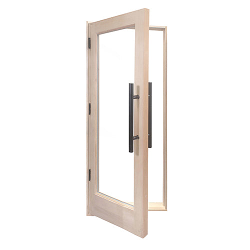 PROSAUNAS 24" x 70" Pre-hung Natural Douglas Fir Sauna Door With Dual-Pane Insulated Clear Glass, Right Self-Closing Metal Hinges, Hemlock Jamb