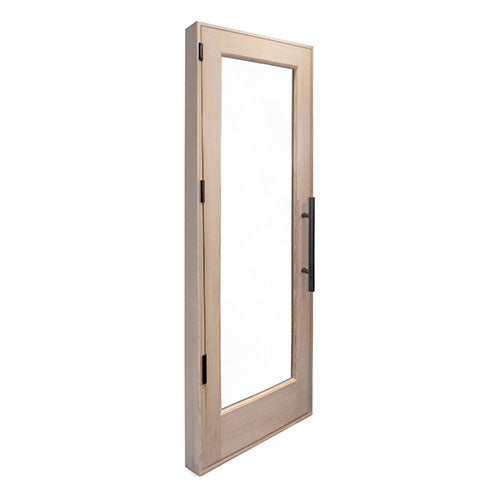 PROSAUNAS 24" x 80" Pre-hung Natural Douglas Fir Sauna Door With Dual-Pane Insulated Clear Glass, Left Self-Closing Metal Hinges, Hemlock Jamb