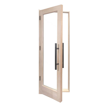 PROSAUNAS 24" x 80" Pre-hung Natural Douglas Fir Sauna Door With Dual-Pane Insulated Clear Glass, Left Self-Closing Metal Hinges, Hemlock Jamb