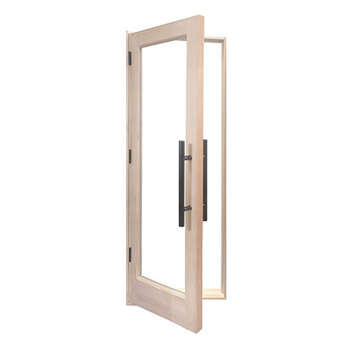 PROSAUNAS 24" x 80" Pre-hung Natural Douglas Fir Sauna Door With Dual-Pane Insulated Clear Glass, Left Self-Closing Metal Hinges, Hemlock Jamb