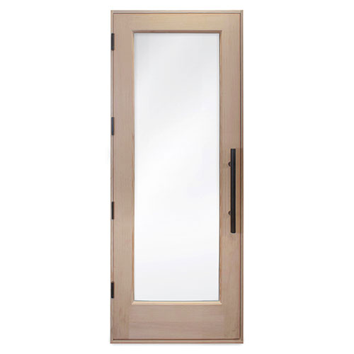 PROSAUNAS 30" x 80" Pre-hung Natural Douglas Fir Sauna Door With Dual-Pane Insulated Clear Glass, Left Self-Closing Metal Hinges, Hemlock Jamb