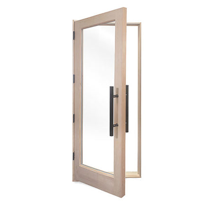 PROSAUNAS 30" x 80" Pre-hung Natural Douglas Fir Sauna Door With Dual-Pane Insulated Clear Glass, Left Self-Closing Metal Hinges, Hemlock Jamb