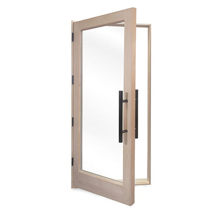 PROSAUNAS 36" x 80" Pre-hung Natural Douglas Fir Sauna Door With Dual-Pane Insulated Clear Glass, Left Self-Closing Metal Hinges, Hemlock Jamb